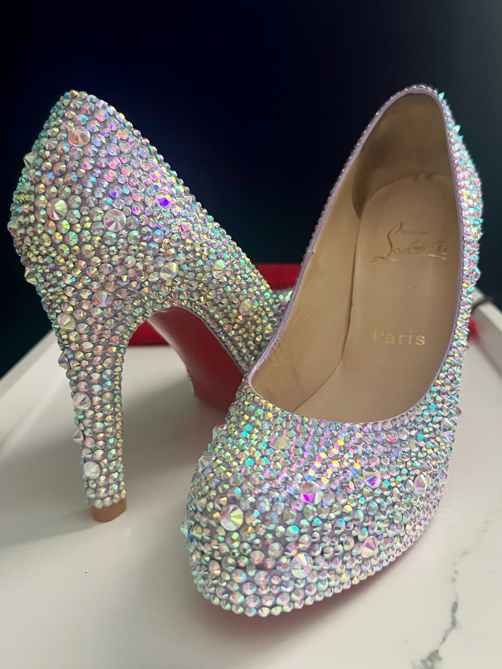 Christian Louboutin Swarovski Crystal Strass Heels Lilac Light Purple Size 36
